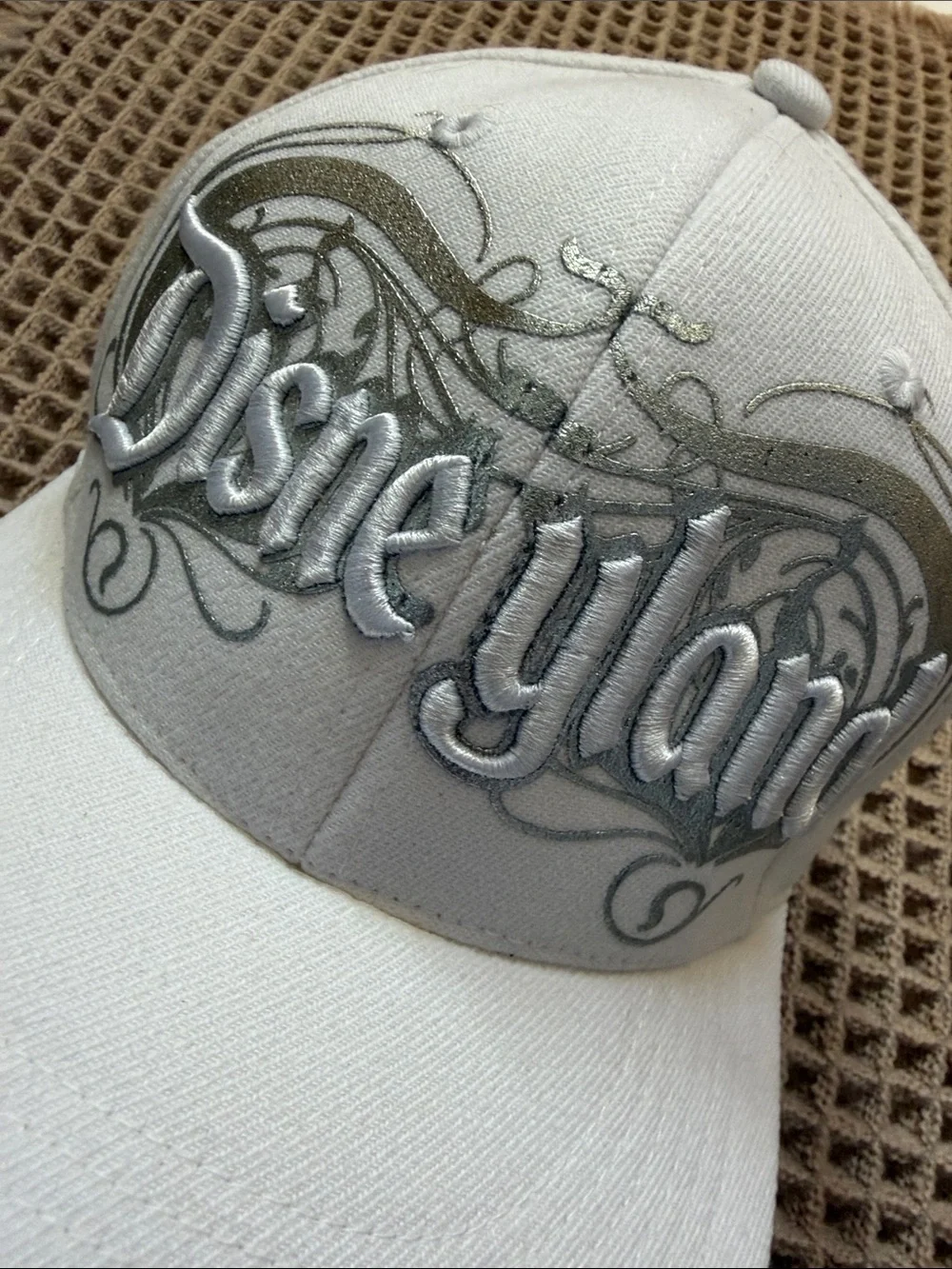 Disney White Silver Embroidered Baseball Hat authentic Disneyland Parks cap